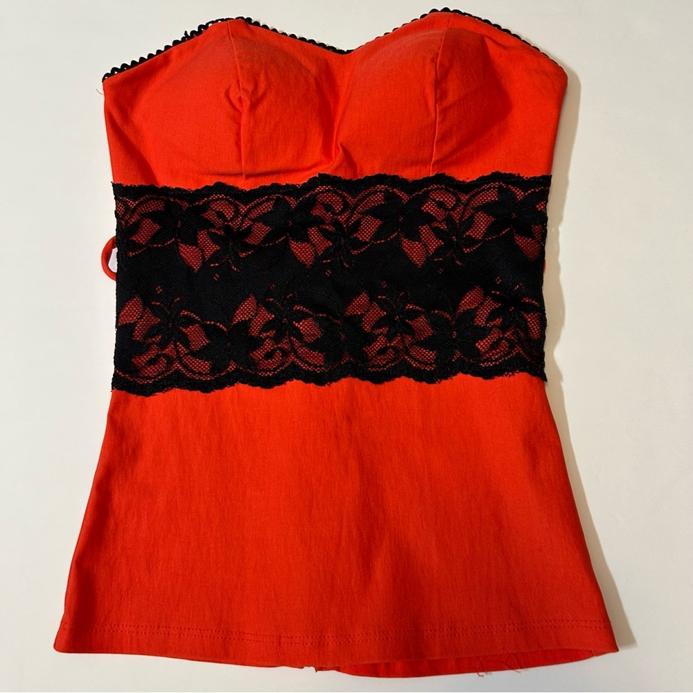 Codigo Strapless Red‎ Top with Black Lace Detail Tube Top Sz S